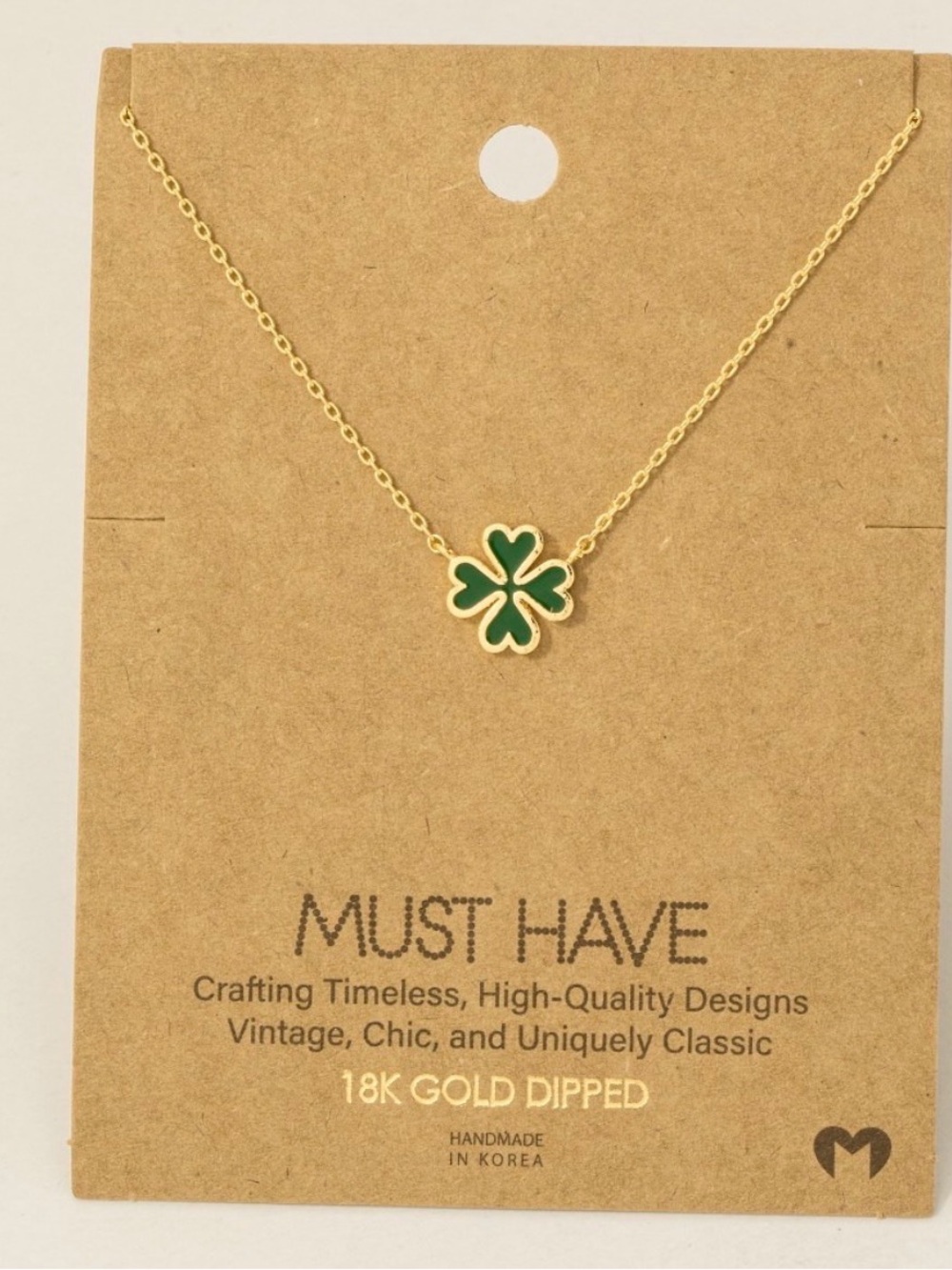 18K Gold Green Clover Charm Necklace 🍀